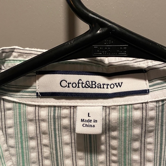 Croft & Barrow Mint Green Striped Button Down Shirt NWT Size L 100% Cotton - Picture 2 of 5